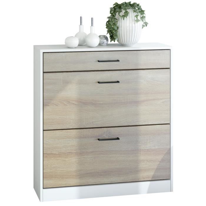 Vladon Meuble à chaussures inclinable Elvas – 89 x 955 x 27 cm – Caisson en Blanc mat façade en Chêne brut Vladon Meuble à chaussures inclinable Elvas – 89 x 955 x 27 cm – Caisson en Blanc mat façade en Chêne brut