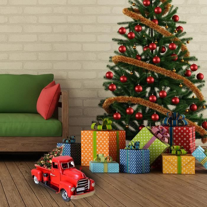 1Pcs rouge metal camion de Noël Ornement Enfants Cadeaux voiture jouet de Noël Table Décoration 