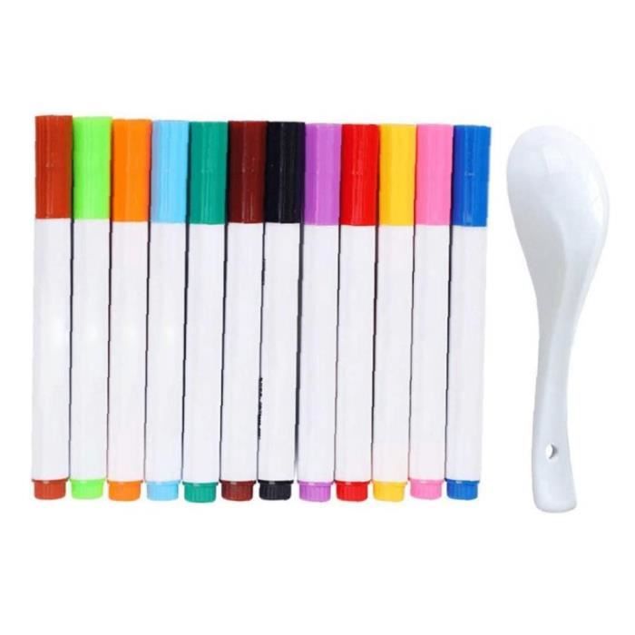 12 Pcs Magical Water Painting Pen, Stylo À Encre Flottante Magique avec Cuillère, Stylos De Peinture D' Magique