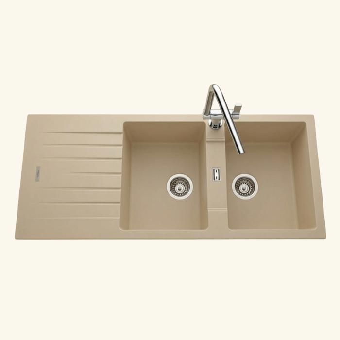 Évier granit beige ALBEY 2 bacs 1 égouttoir 500x1160 Évier granit beige ALBEY 2 bacs 1 égouttoir 500x1160