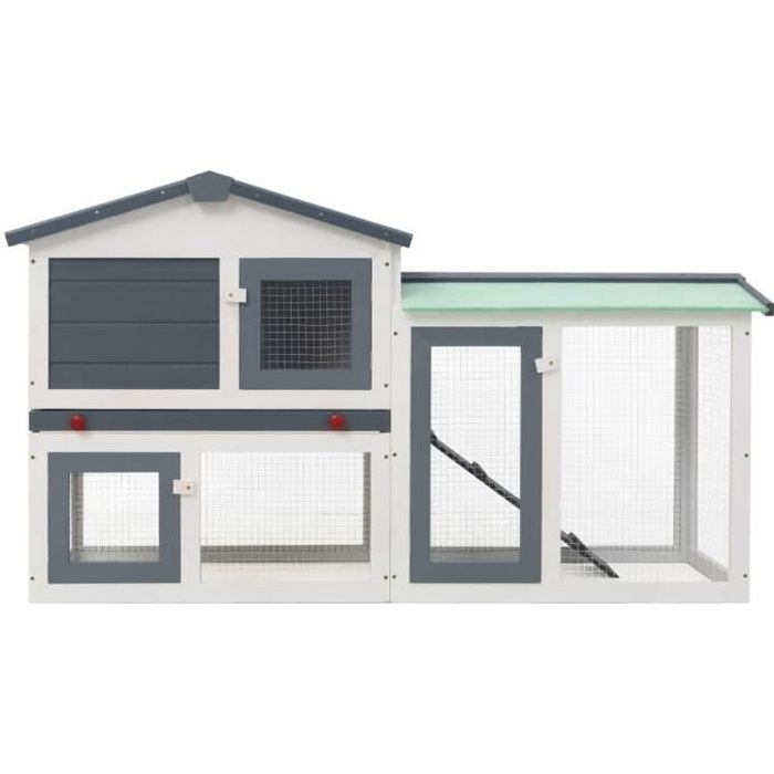 Comparer les prix de Chic - Clapier lapin d'extérieur - Cage Clapier lapin Enclos Gris Gris et blanc 145x45x85 cm Bois @899814