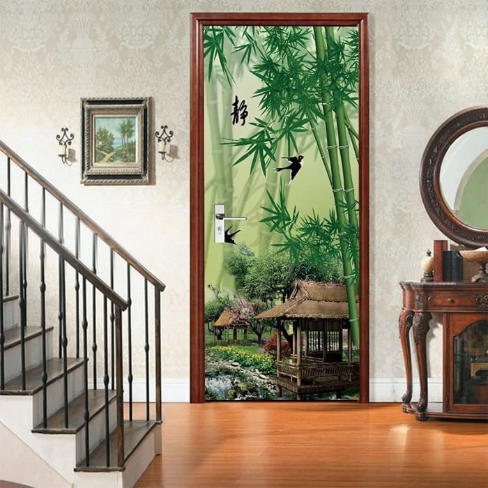 Autocollant Mural 3D Porte Chien Husky - Décor Neige, 77 X 200 Cm, Vinyle Amovible