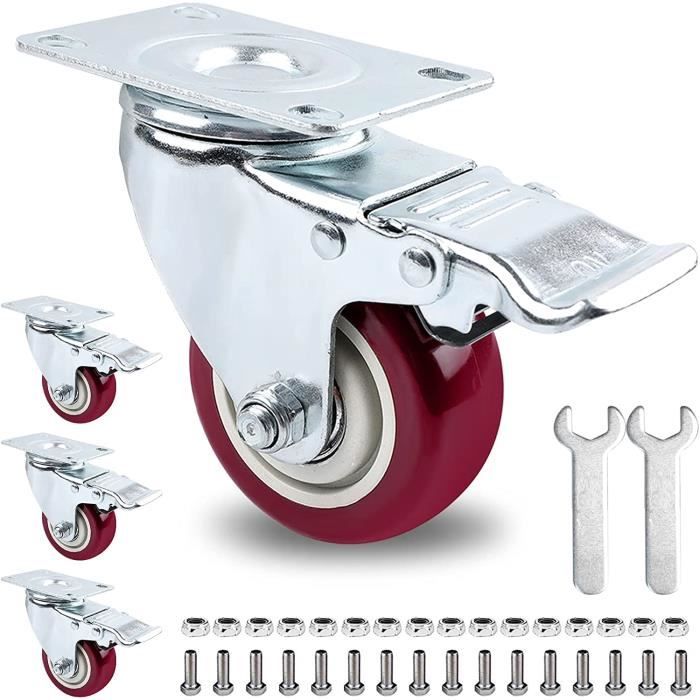 Lot De 4 Roulettes Pour Vélo D’Appartement – 80 X 40 Mm – Noir, Installation Sans Outils