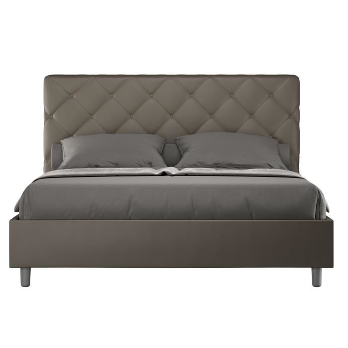 Lit matelassé 160x200 cm simili cuir cappuccino Paryse Avec sommier et coffre