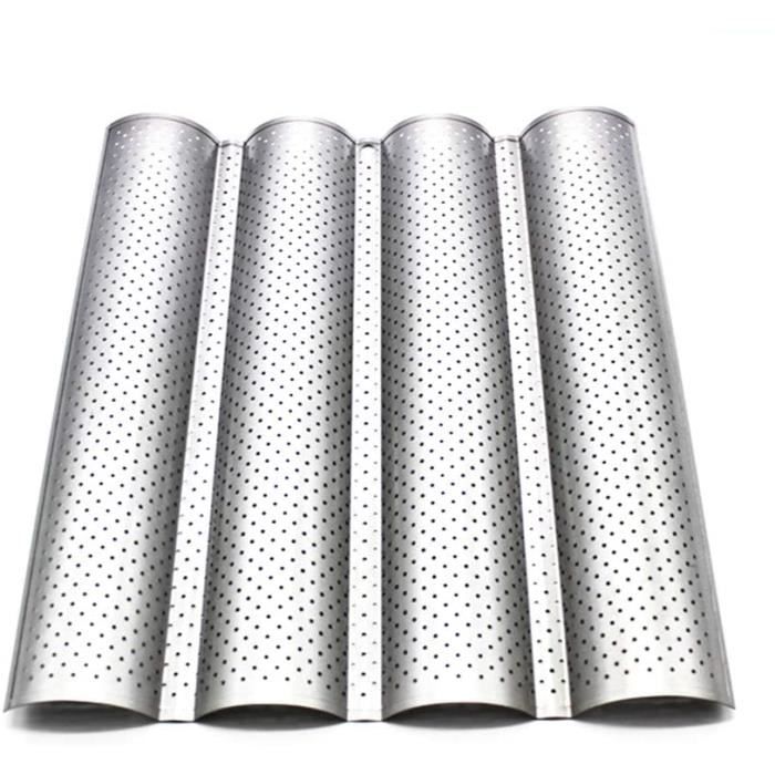 Ilauke Moule à Baguettes Perforé Pour 4 Baguettes - Plaque De Cuisson Anti-Adhésive En Acier Carbone, Parfaite Pour Un Pain Croustillant Maison