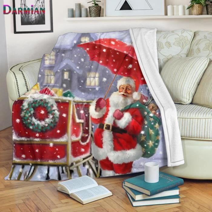 Couverture De Noël 150x130 Cm - Motif Rennes/flocons, Rouge Et Blanc, Flanelle Douce - Pour Canapé Ou Décoration - 4