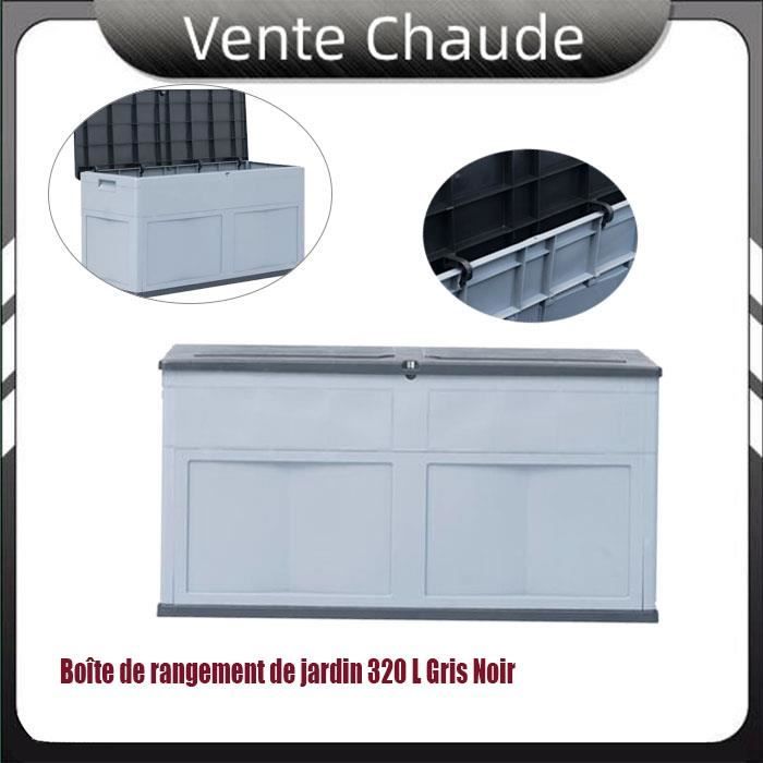 Boîte de rangement de jardin 320 L Gris Noir Verrouillable (cadenas non inclus) CHAUD JID