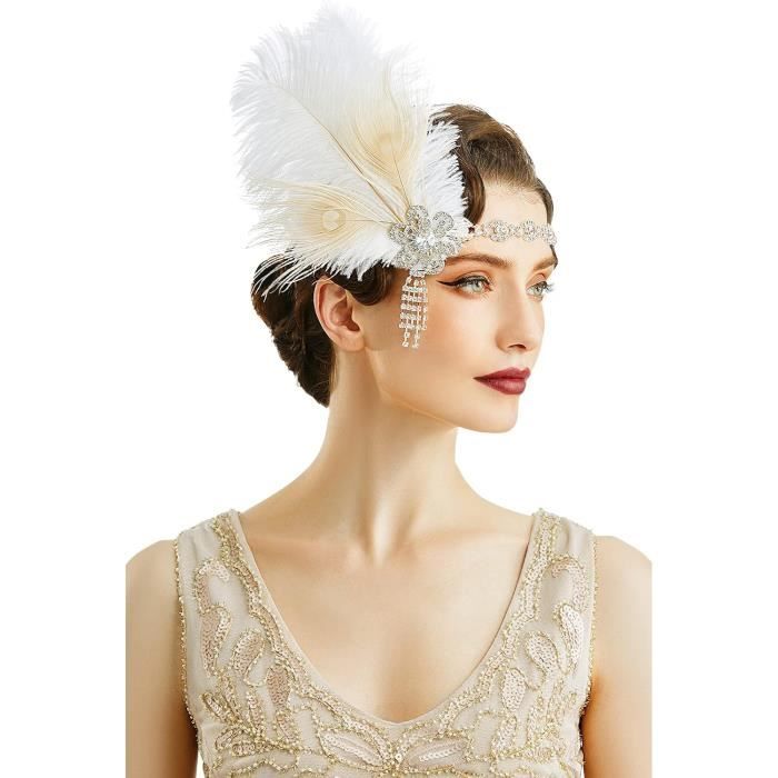 Bandeau Cheveux Années 1920 Avec Plume - Accessoire Fête Gatsby Années 20 Neuf Avec étiquette