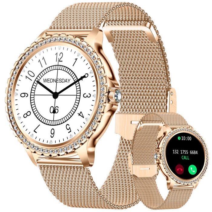 CHRONUS Montre Connectée Femme avec Appel Bluetooth 132 Intelligent Smartwatch Sport Lecteur de Musique SpO2 pour Android iOS Or