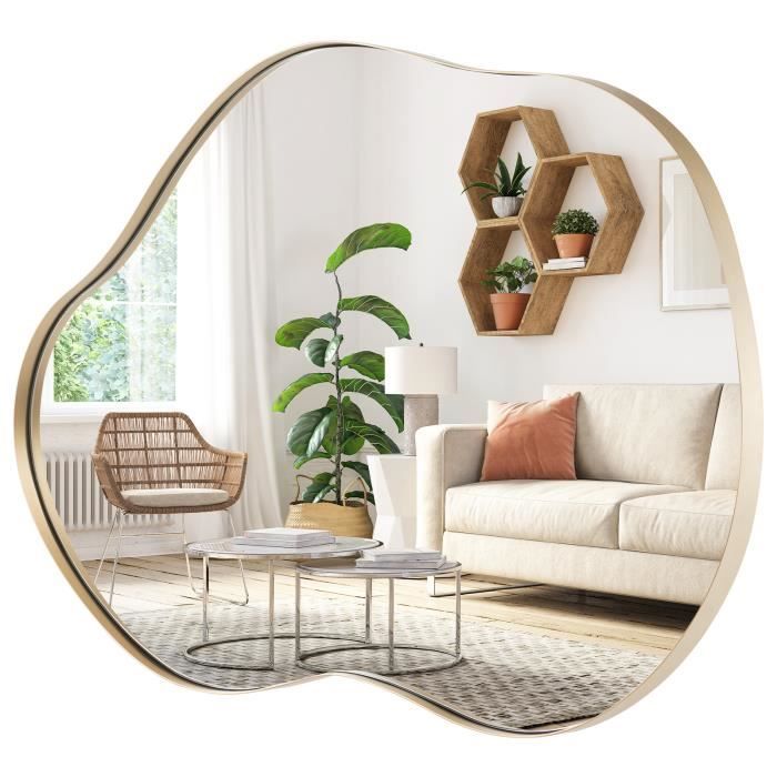 COSTWAY Miroir Décoratif Asymétrique - 78x56CM - Cadre en Métal Doré Miroir HD Mural Montage Horizontal-Vertical - Salon Chambre