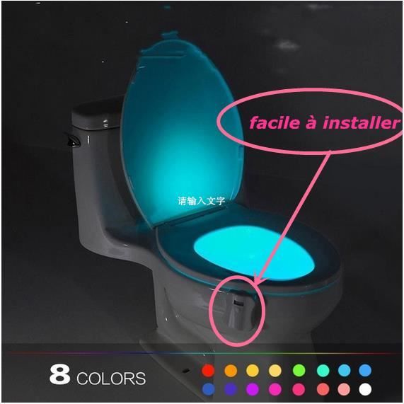 Bloc WC lumineux avec /éclairage automatique de nuit d/étecteur de mouvement fonctionnement /à piles 8/ couleurs changeantes