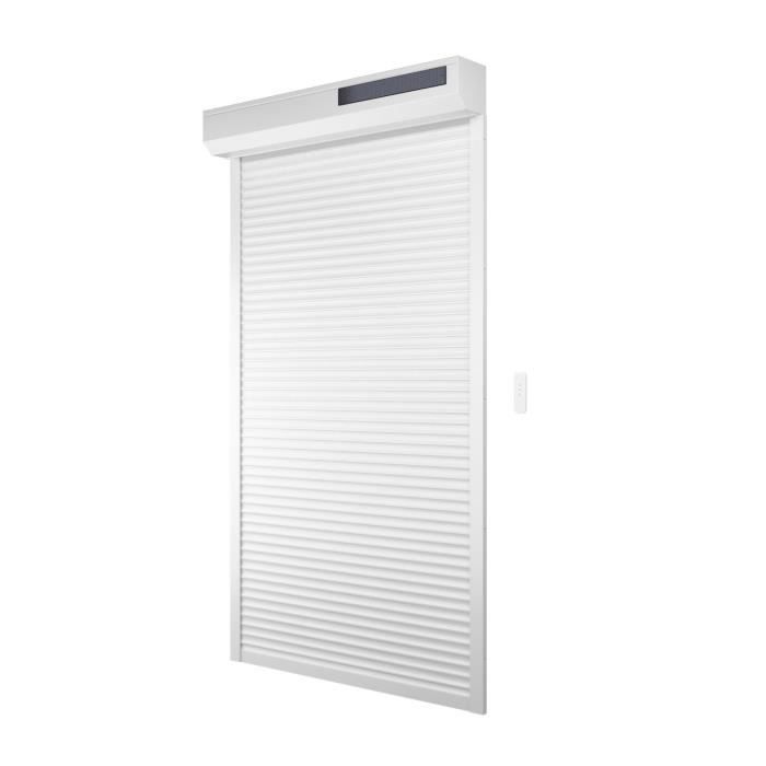 Volet roulant solaire H220 x L120 cm en PVC recoupable en largeur et hauteur - Coloris blanc