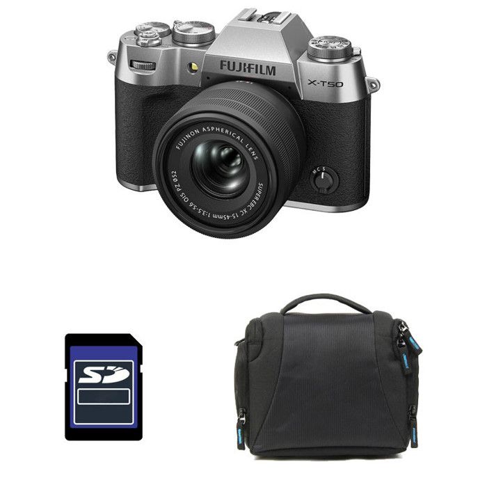 FUJIFILM X-T50 Silver + 15-45 + Sac + Carte SD 8 Go