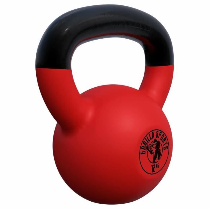 GORILLA SPORTS® Kettlebell - 12 kg, avec Poignée, Fonte, Revêtement en