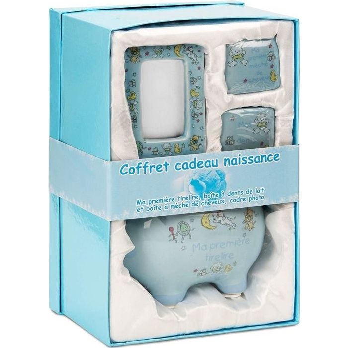 Coffret cadeau bébé garçon 'Ma premier tirelire' et Cadre photo en