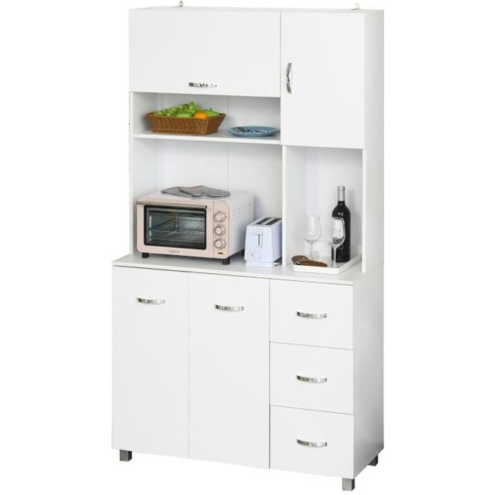 Homcom - Meuble micro-ondes pour cuisine - tiroir, 2 portes, niche - dim.  60L x 40l x 122,5H cm - MDF blanc