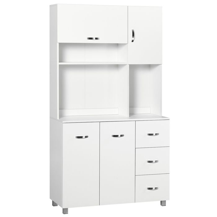 Armoire de cuisine - HOMCOM - multi-rangements 4 portes 3 tiroirs étagère grand plateau - bois - 100x395x1835cm - blanc