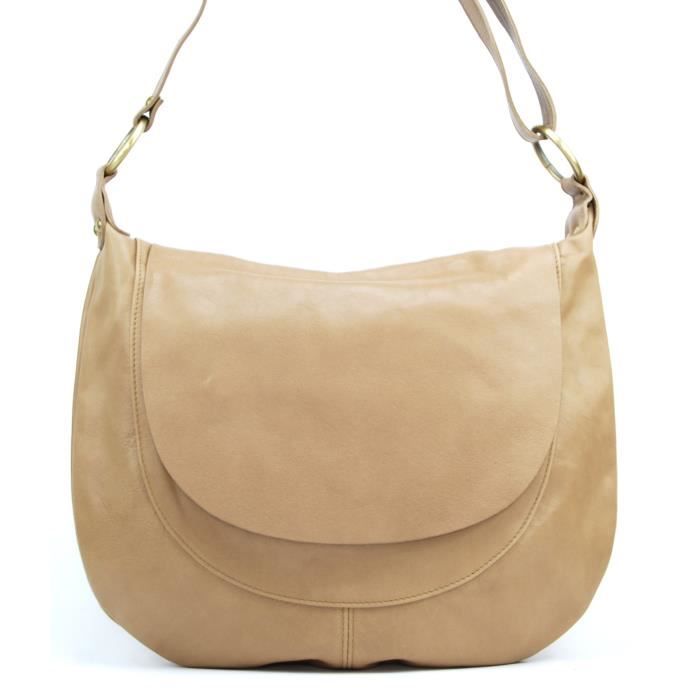 Sac ?� Main en CUIR souple italien - IT HIPPIE - Mod?�le Perla - Bandouli?�re - Lisse - Femme Beige 