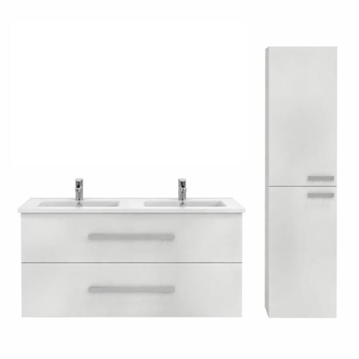 Meuble double vasque 120 cm JACOB DELAFON Ola up + colonne de salle de bain blanc Meuble double vasque 120 cm JACOB DELAFON Ola up + colonne de salle de bain blanc