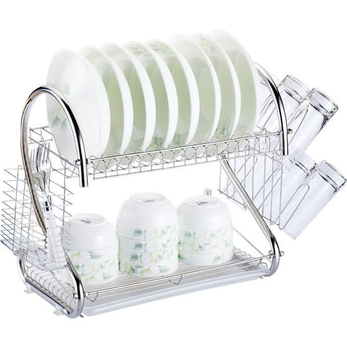 3 Niveaux Blanc Warmiehomy Égouttoir à Vaisselle 2 Étages en Métal avec Plateau D/'égouttement pour Cuisine Cultery Support Égouttoir Égouttoir pour la Cuisine 43 x 32 x 27 cm