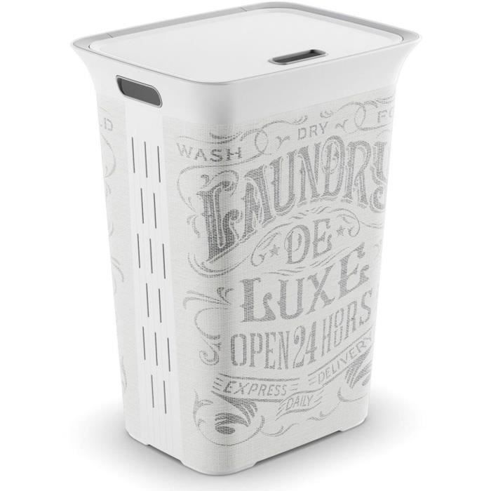 KIS  Coffre &agrave; linge Laundry de Luxe Chic Style - 60 l - Gris et blanc