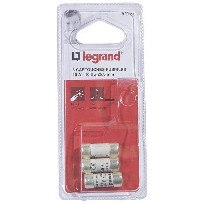 LEGRAND Lot de 3 fusibles avec voyant - 10 A - 10.3x25.8 mm