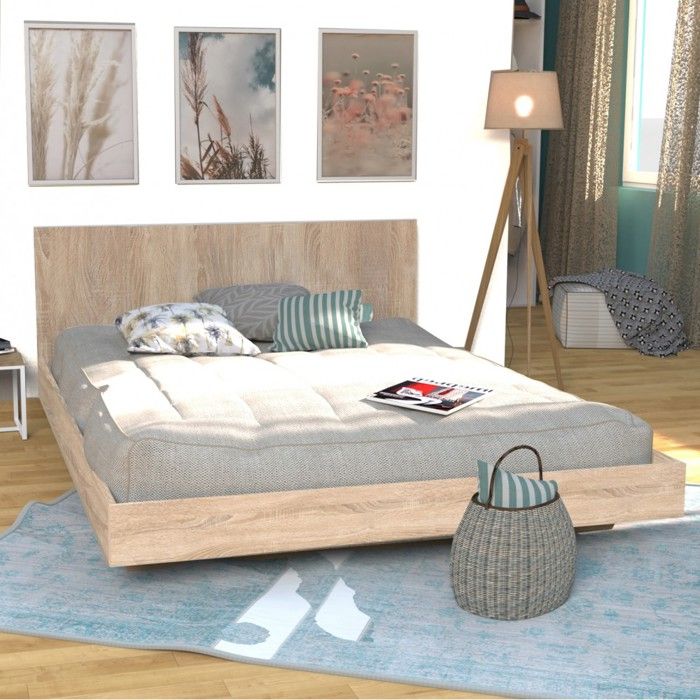 Lit LOFT 160x200 + 1 sommier + tête de lit / Décor Chêne blanchi Lit LOFT 160x200 + 1 sommier + tête de lit / Décor Chêne blanchi