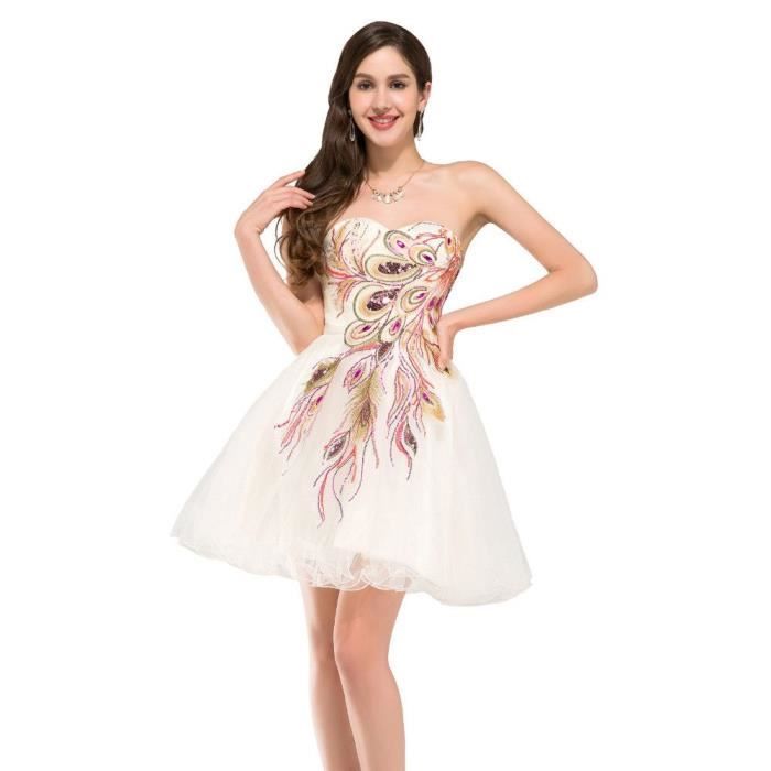 Robe De Soirée Robe De Cocktail Femme Courte Bustier A Line Avec Des Broderies Paon Taille Grande Emilie Vogue