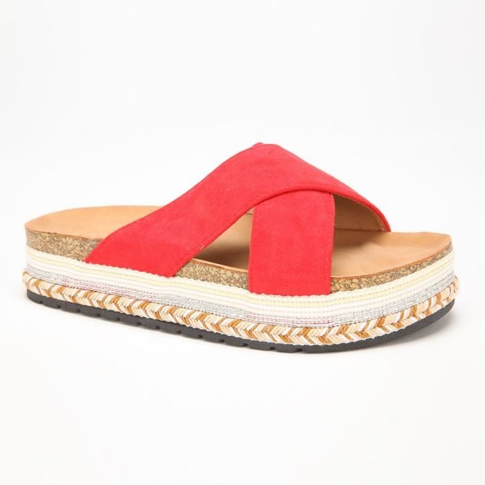 Mules rouges a plateforme fantaisie Femme Synthetique Rouge Cdiscount Chaussures