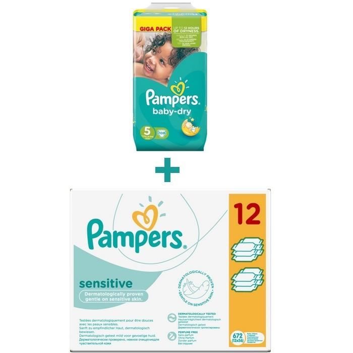 Pampers taille 5 108 couches baby dry giga pack + 1 Cartons de 12