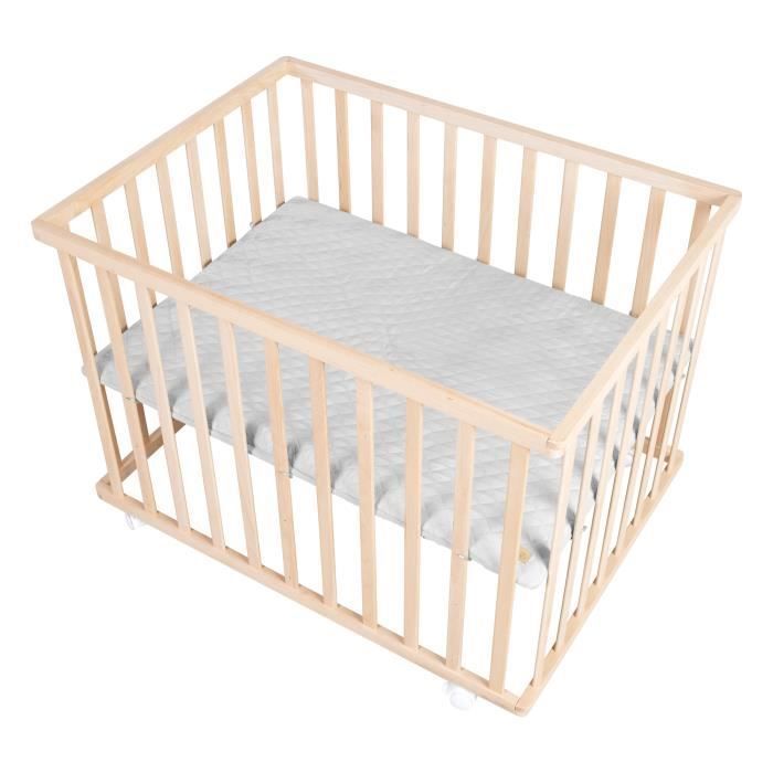 Parc+bebe+-+ROBA+-+75+x+100+cm+-+Tapis+de+parc+Roba+Style+gris+inclus+-+Roulettes+-+Bois+naturel