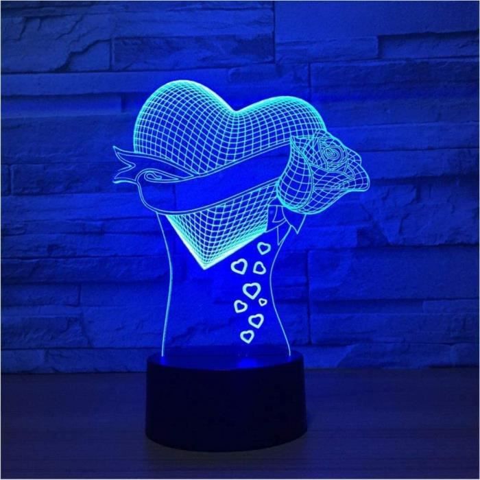 Coeur 3d Lampe Led Rose Fleurs 3d Nuit Ligh 7 Changement De Couleur Tactile Lampe De Bureau Fete De Mariage Ambiance Lampe Cadeau Cdiscount Maison