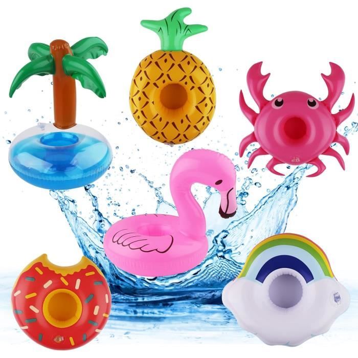 Lot De 6 Porte-Gobelets Gonflables Pour Piscine – Flamant Rose, Licorne, Palmier – Flotteurs à Boissons