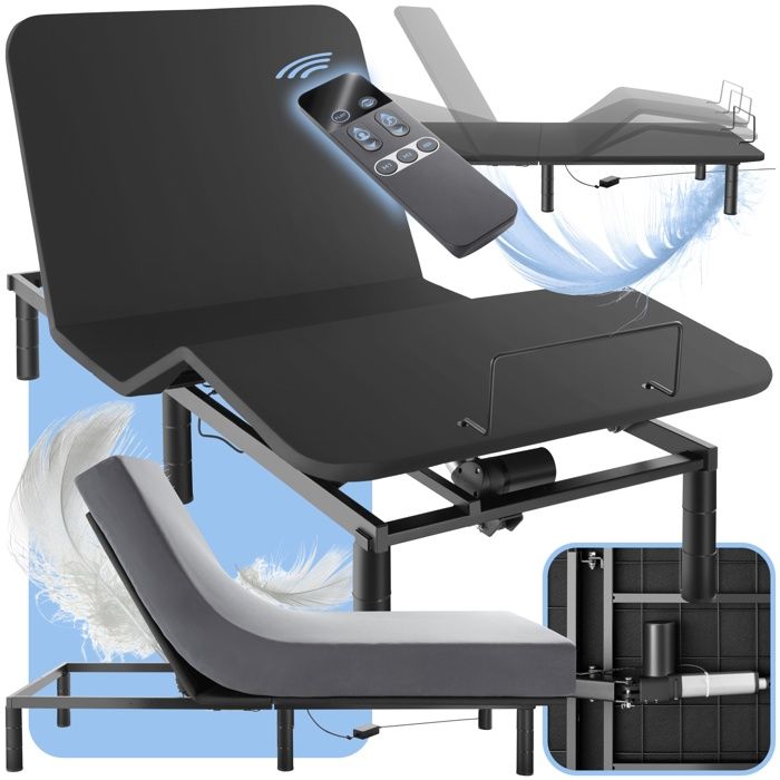Lit - TECTAKE - Dossier électrique EASY FLEX sommier et pied réglables 340 kg maximum 90 x 200 x 425 cm - Anthracite/Noir