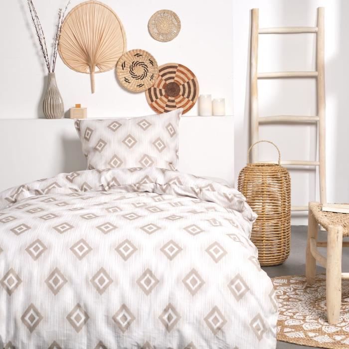 PARURE DE LIT TODAY - HOUSSE DE COUETTE 140X200 + 1 TAIE D OREILLER 63X63 - 100% COTON 57 fils - SUN