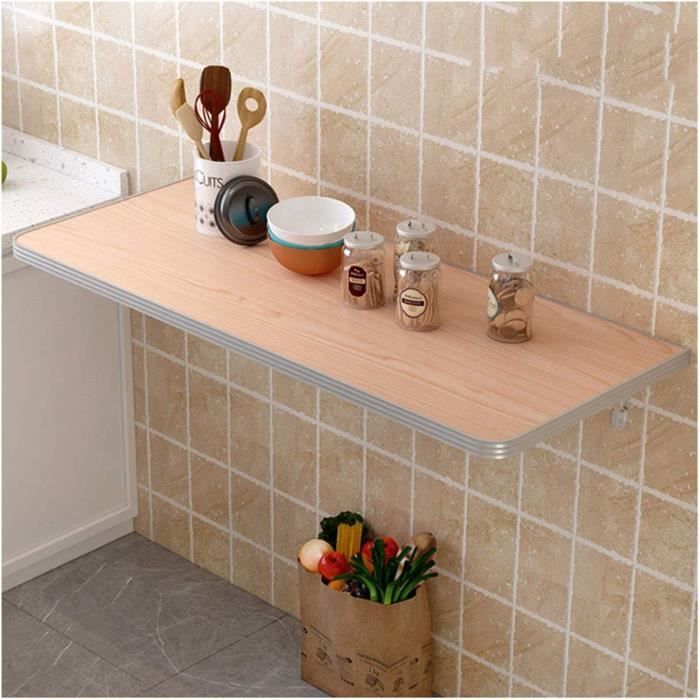 Table Murale Pliante En Bois De Pin 100x50cm - Cuisine, Balcon, Bureau - Beige
