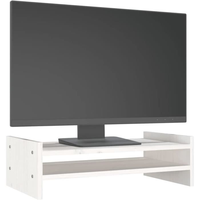 Support Moniteur Ergonomique Catekro – Rehausseur D'Écran PC En Bois Blanc, Gain De Place + Rangement Latéral, Idéal Bureau & Ordinateur Portable