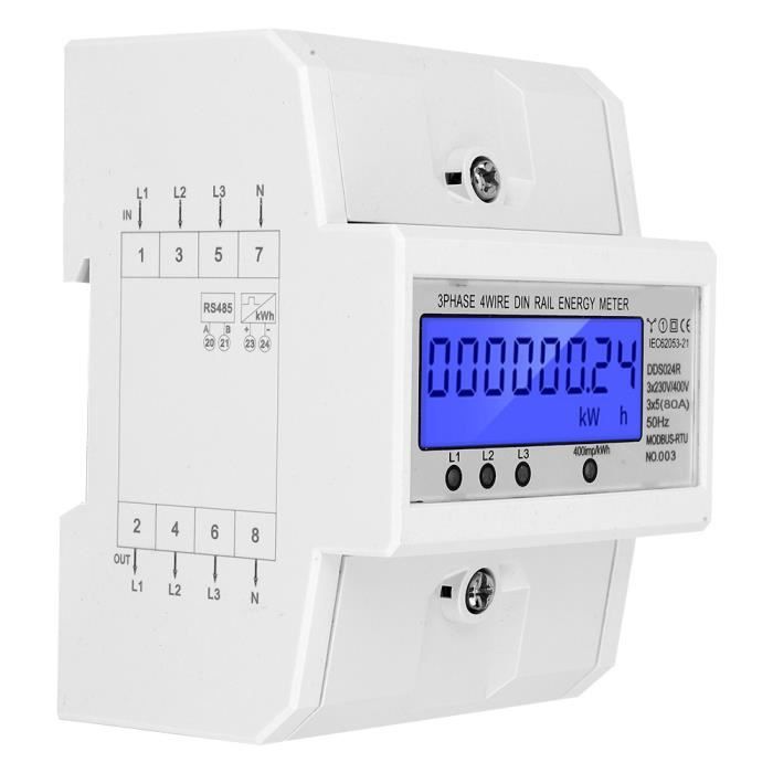 Compteur D'énergie électrique 3 Phases 4 Fils - Wattmètre Consommation Rail DIN