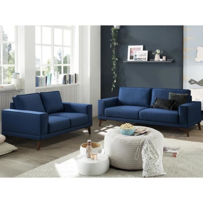 Canapé GISTRUP 3 places tissu bleu foncé