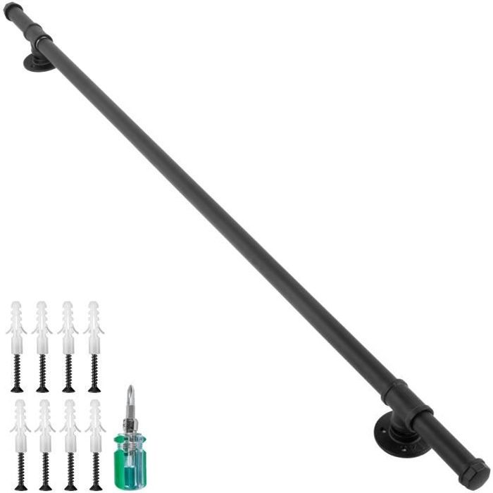 Rampe d'escalier - VEVOR - Noir Murale intérieur - Main courante 152cm support en Fer