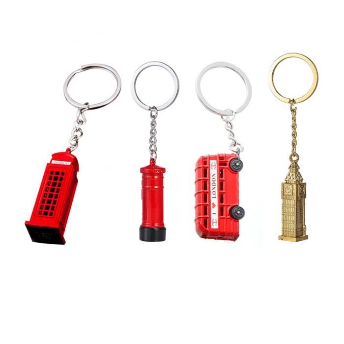 4 pcs Porte-cl/és Souvenir, Londres Porte-cl/és Bus Cabine t/él/éphonique big Ben Tour Miniature mod/èle Petit Porte-cl/és,La d/écoration des cl/és ou des Sacs est tr/ès Bonne