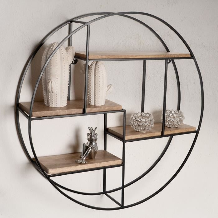 WOHNLING Étagère Murale Bois Massif 70x70x18 cm Étagère Suspendue Flottante Ronde WOHNLING Étagère Murale Bois Massif 70x70x18 cm Étagère Suspendue Flottante Ronde