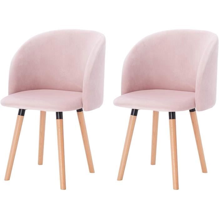 WOLTU Lot de 2 Chaises de Salle à Manger Chaise de Cuisine Rembourrée Assise en Velours Fauteuil de Repas Rose W0ATT0163-2