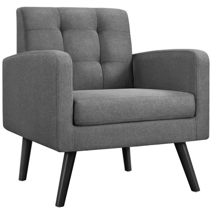 Fauteuil de Salon en Tissu - YAHEETECH - Gris foncé - Dossier Capitonné - Pieds en Bois Massif Fauteuil de Salon en Tissu - YAHEETECH - Gris foncé - Dossier Capitonné - Pieds en Bois Massif