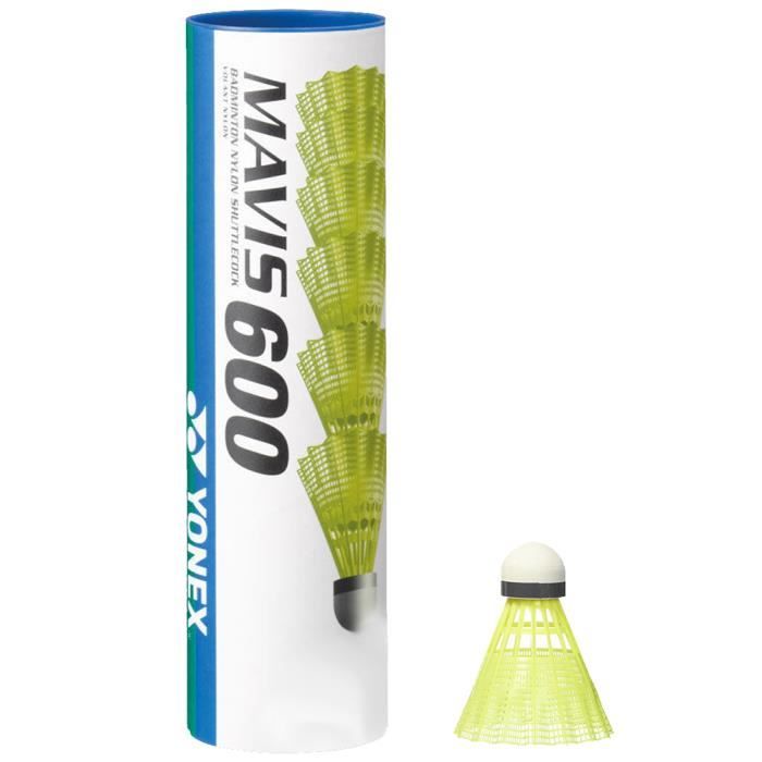 Volants Badminton Yonex Mavis 600 - Jaune - Base liège / Jupe nylon - Tube de 6 volants