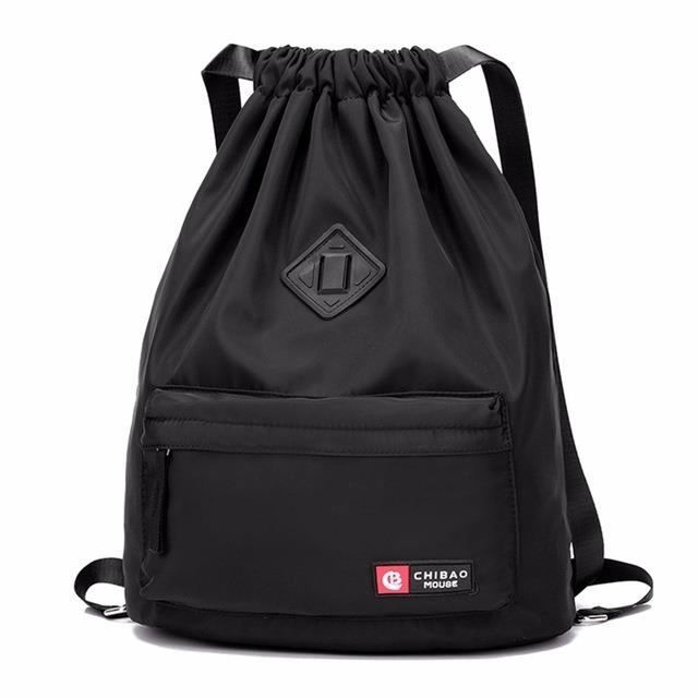 Sliverdew Sac à dos avec cordon de serrage, sac à dos étanche avec poche zippée, sac de gym noir avec cordon de serrage pour homme et femme, noir, 43×34 cm, Décontracté