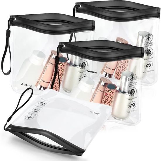 2 Pochettes Toilette Transparentes 20x20cm - Sac Liquides Avion 1L - Voyage Cabine
