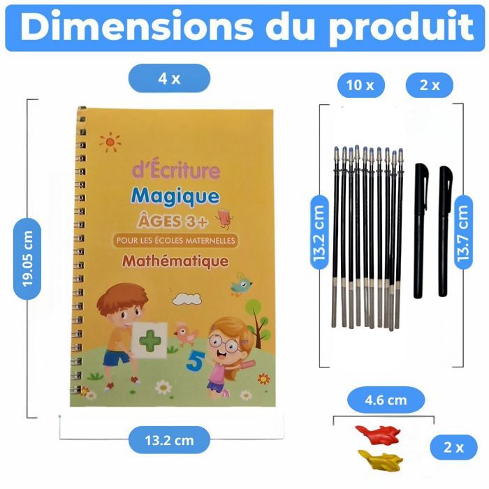 Cahiers D’écriture Réutilisables Pour Enfant – 4 Cahiers Magiques, Stylo, 10 Recharges – Apprentissage Lettres, Chiffres