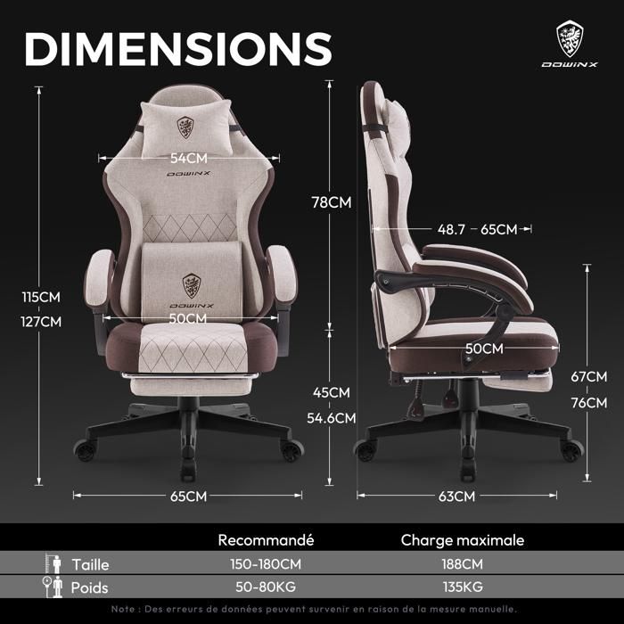 Chaise Gaming Ergonomique - Dowinx - Tissu Résistant - Soutien Lombaire - Repose-Pieds - Marron - Informatique Chaise Gaming Ergonomique - Dowinx - Tissu Résistant - Soutien Lombaire - Repose-Pieds - Marron - Informatique