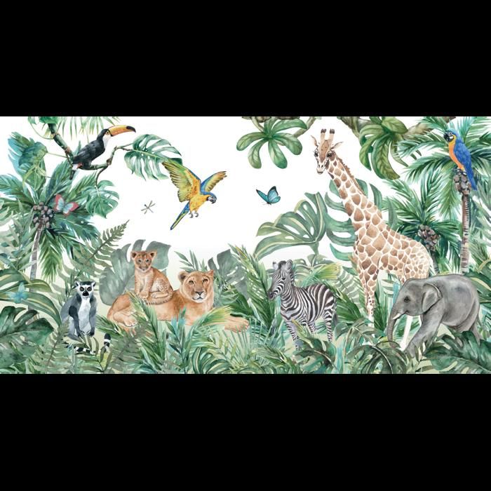 Papier peint panoramique jungle préencollé animaux des tropiques H 250 ...